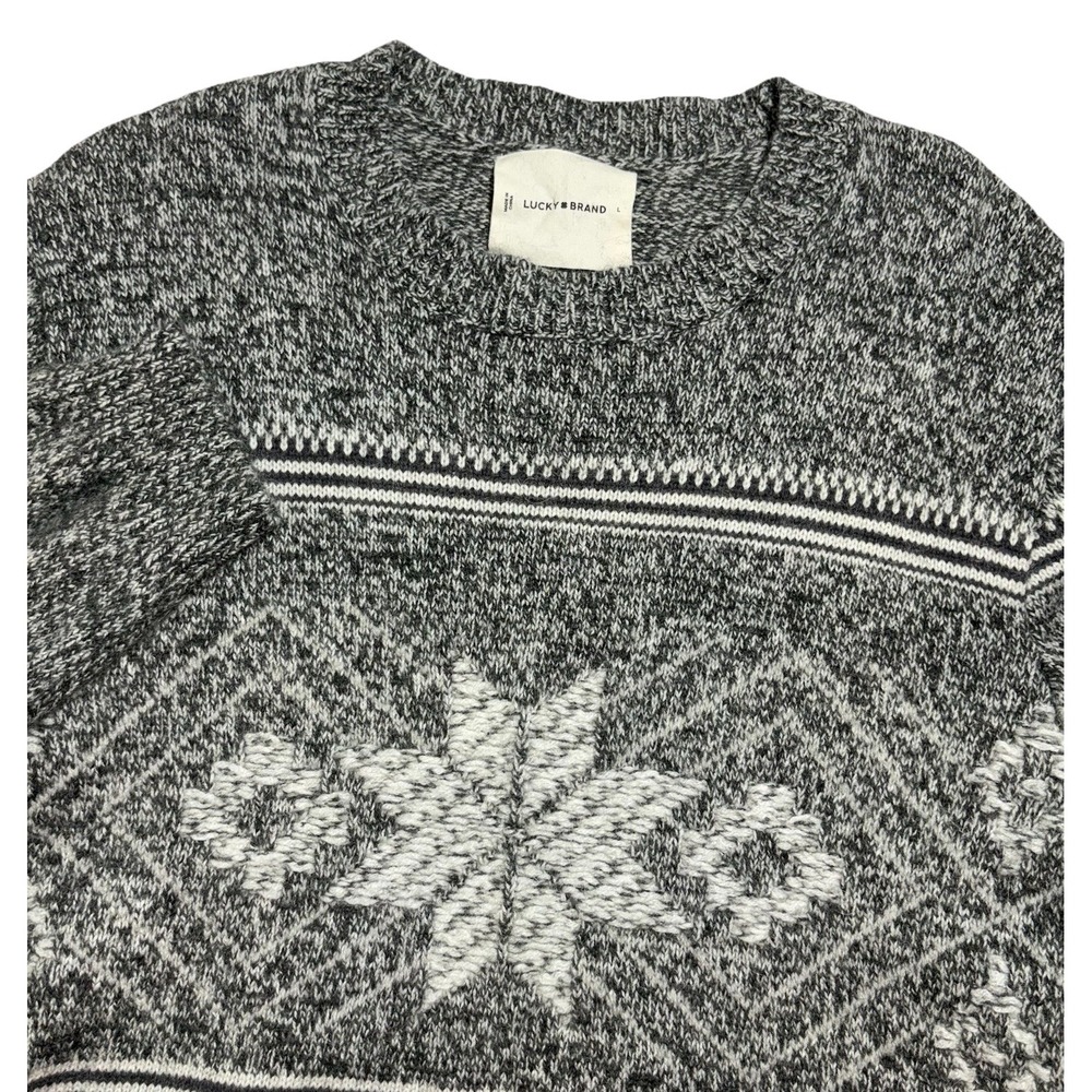 Lucky Brand‎ Wool Alpaca Blend Fair Isle Knit Sweater Size L Boho Heathered Gray